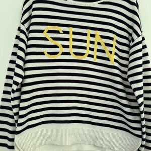 Loft Navy Striped SUN Cotton Sweater Nautical Size Large
